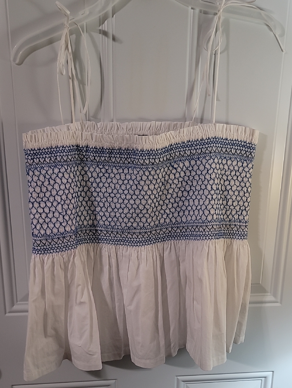 J. Crew White Camisole with Blue Smocked Bodice - Picture 5 of 9